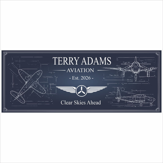 personalized aviation blueprint sign front view