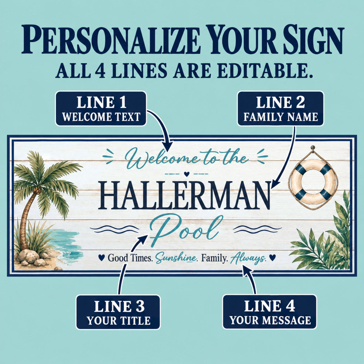Custom Pool Sign Personalized Backyard Pool Wall Decor