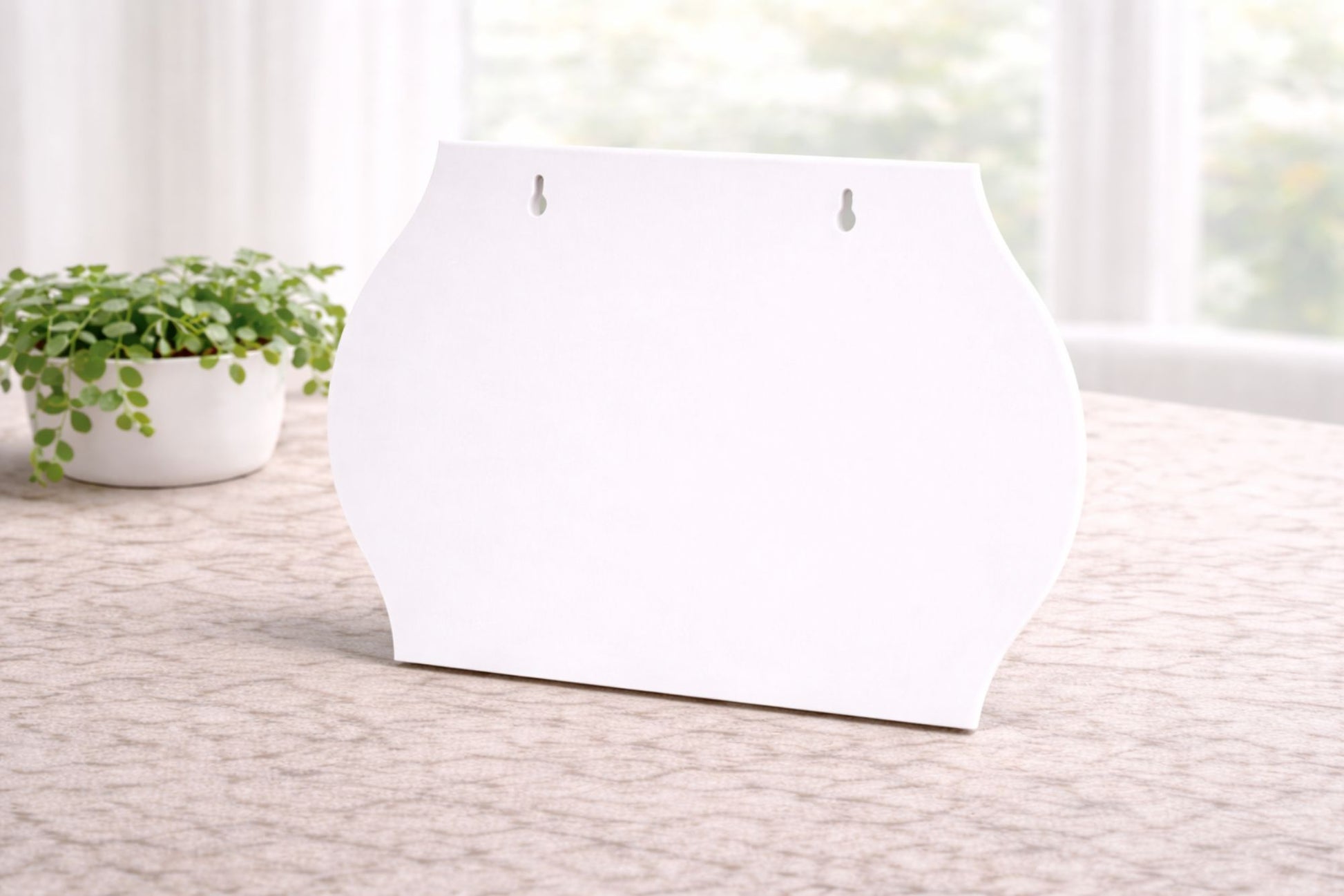 Back view of arched wall sign showing keyhole mounting for easy 