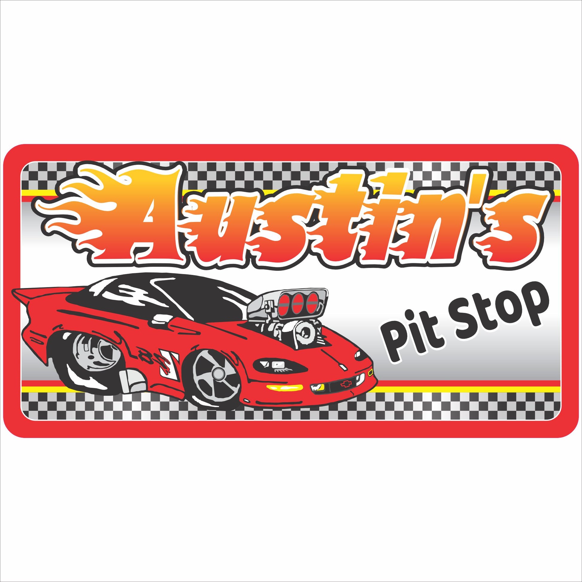 personalized race car kids room name sign pit stop theme