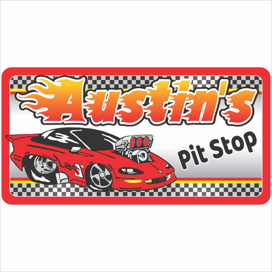personalized race car kids room name sign pit stop theme