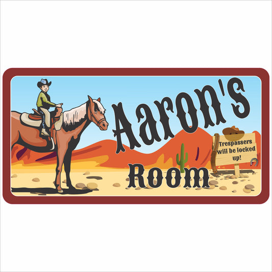 personalized cowboy kids room name sign western desert theme