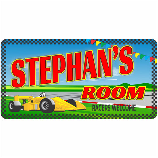 personalized race car kids room name sign track theme