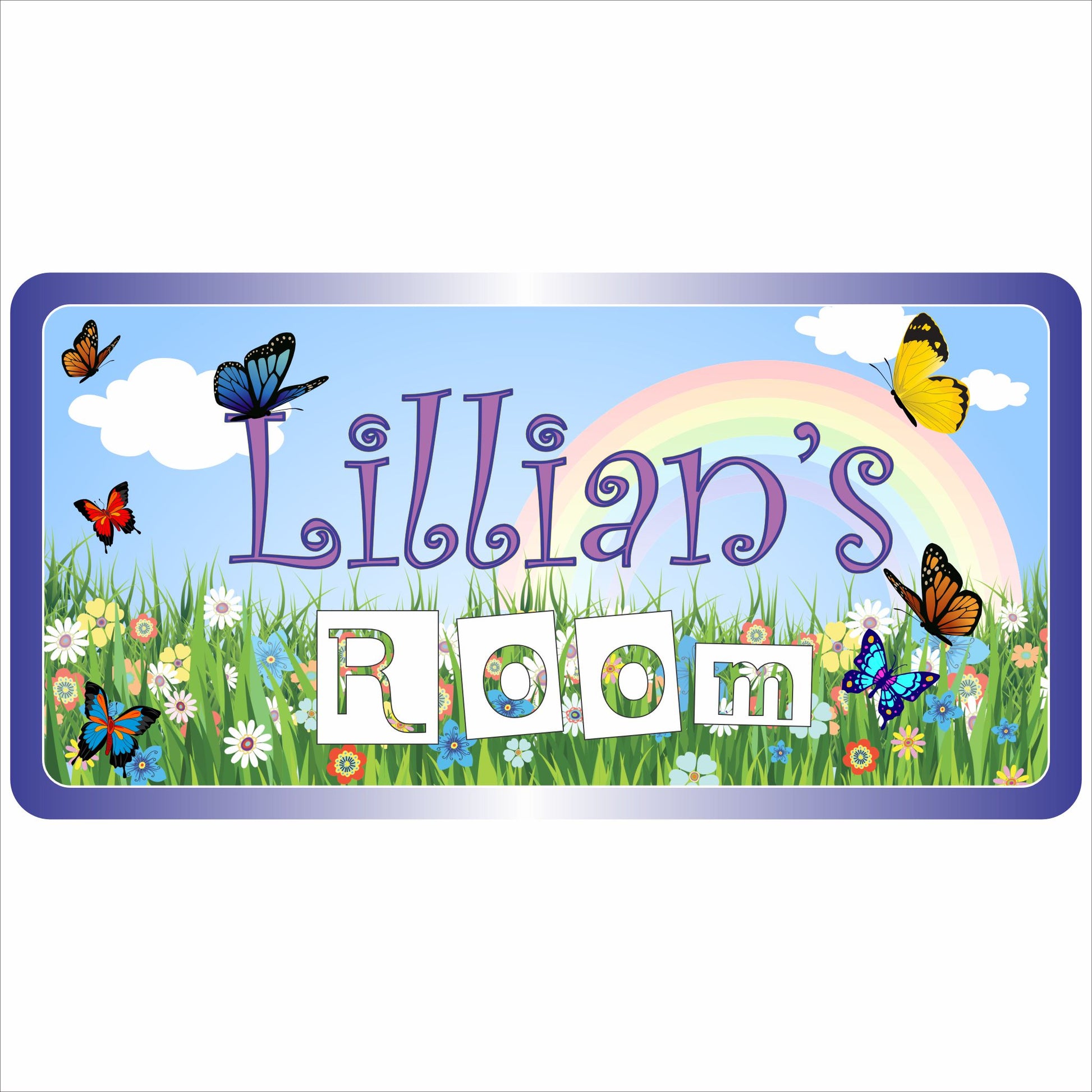 personalized rainbow meadow kids room name sign 