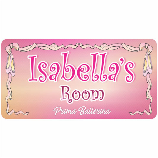 personalized ballerina kids room sign pink ribbon design