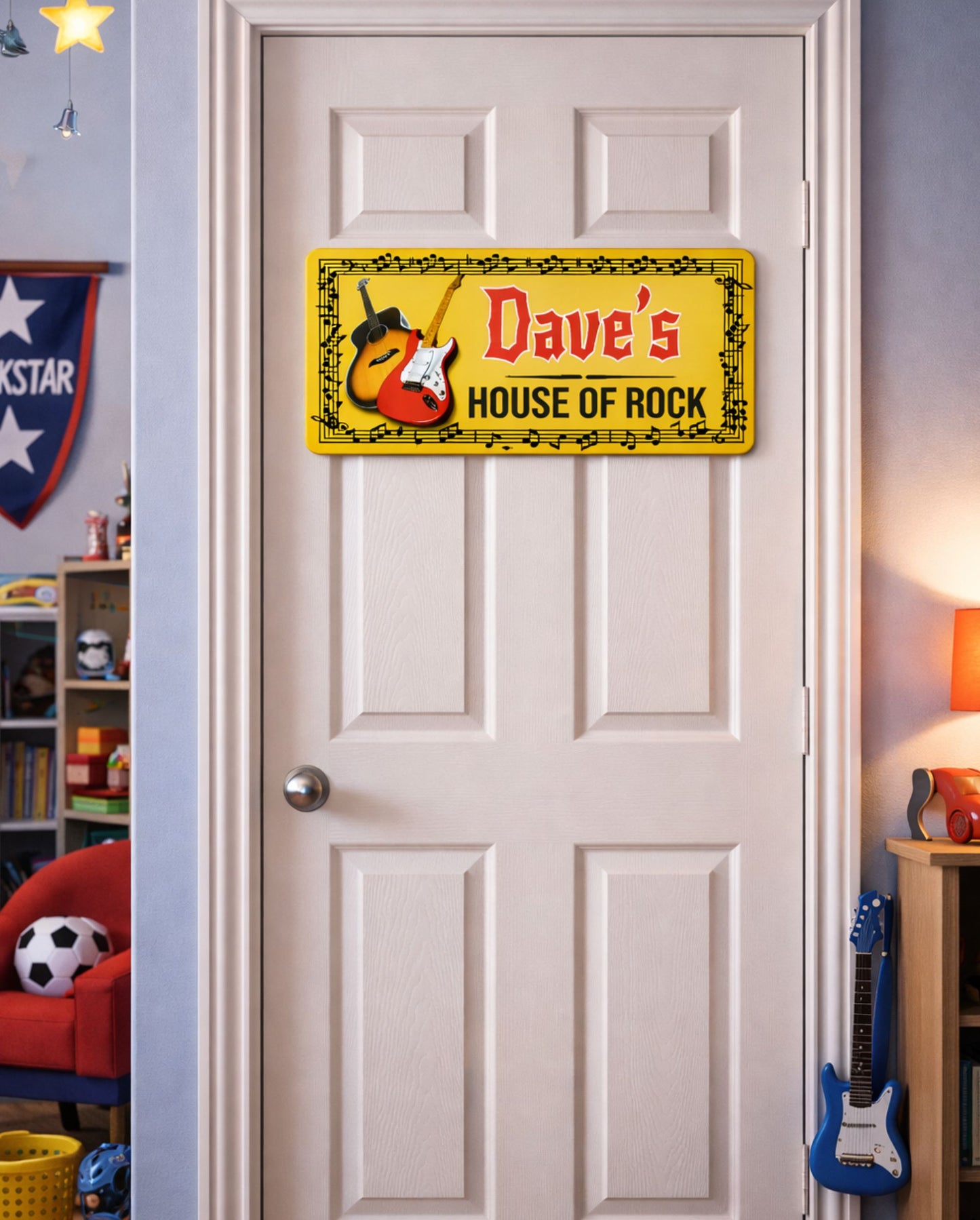 kids door name sign with music theme mounted on door size reference

