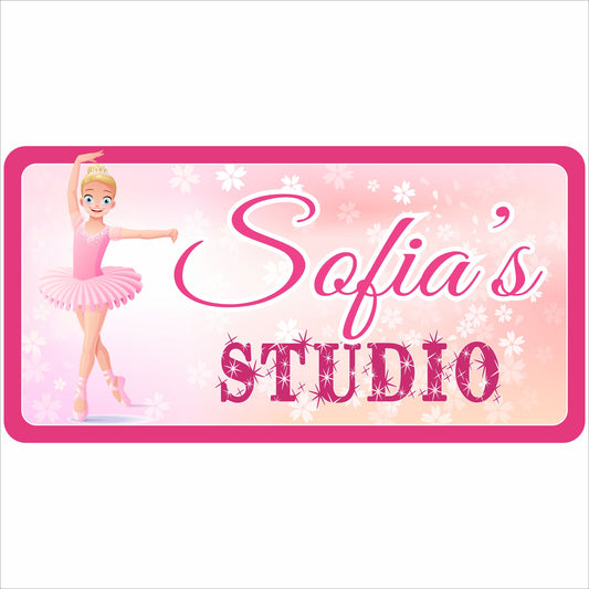 personalized ballerina studio sign with blonde dancer