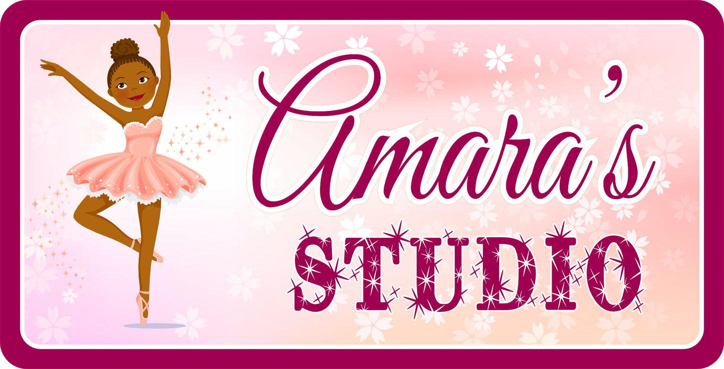 personalized ballerina studio sign with brunette dancer
