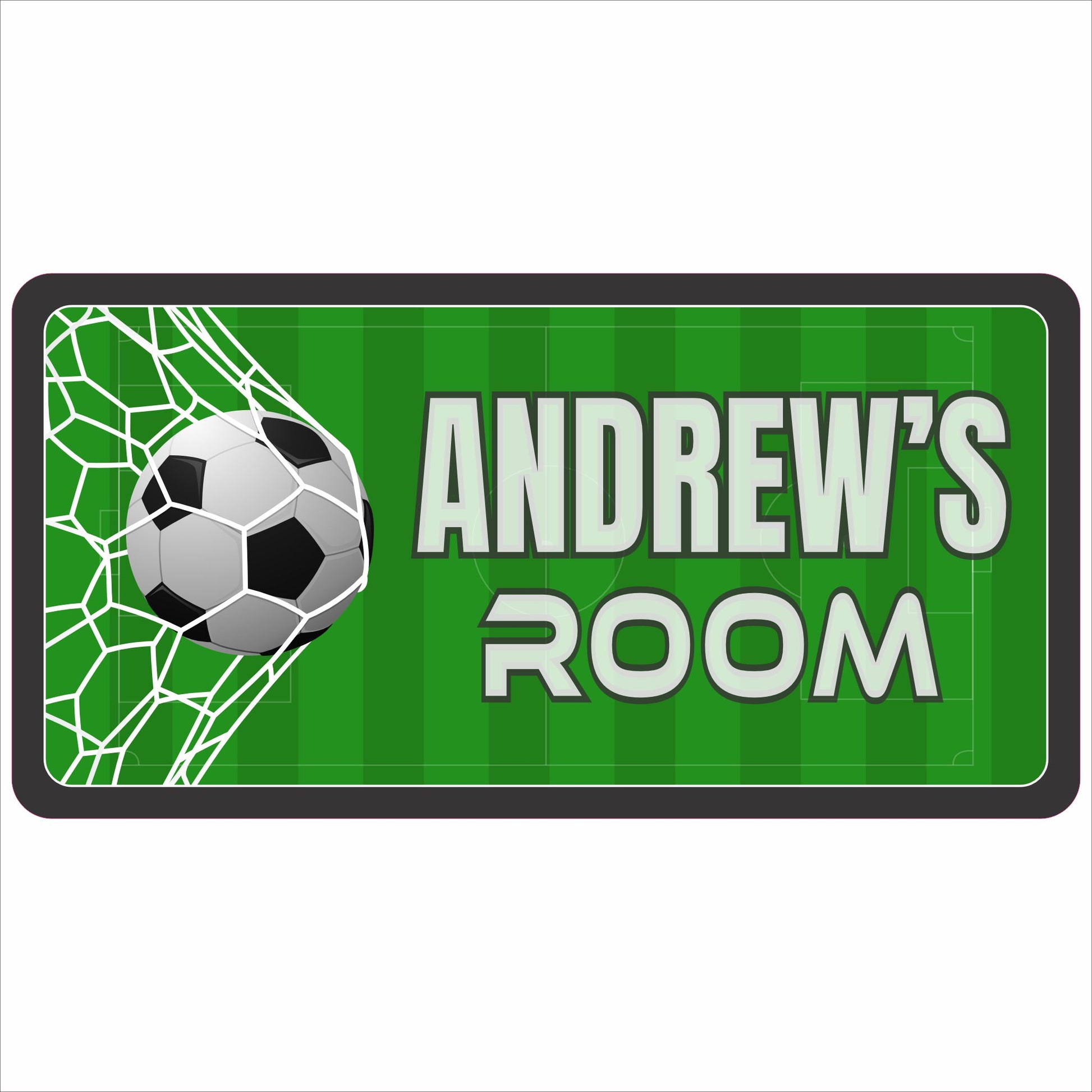 Personalized soccer kids room sign green field background