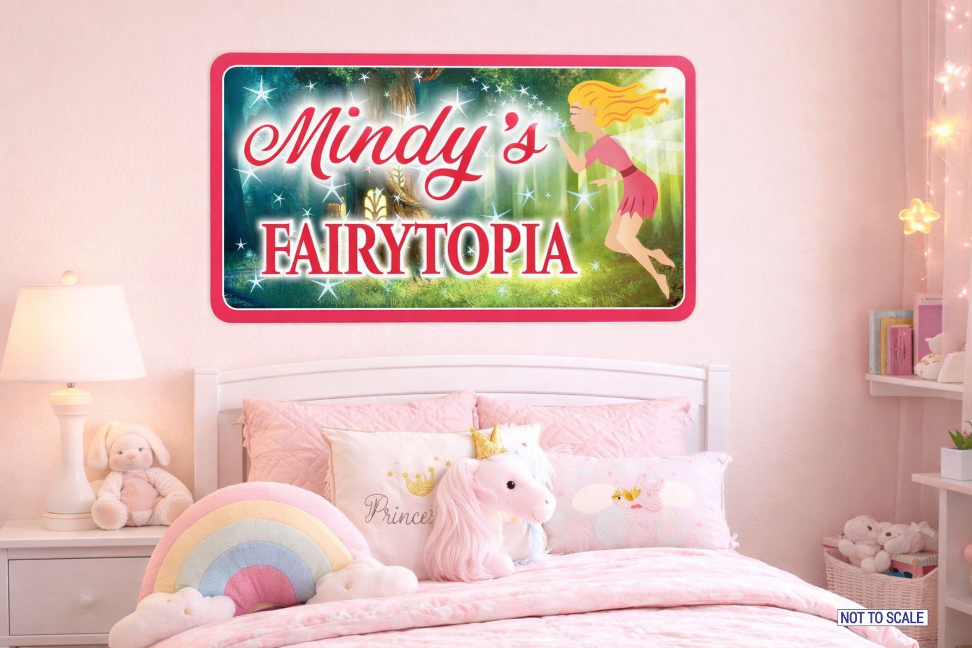 fairy themed personalized kids sign displayed on bedroom wall