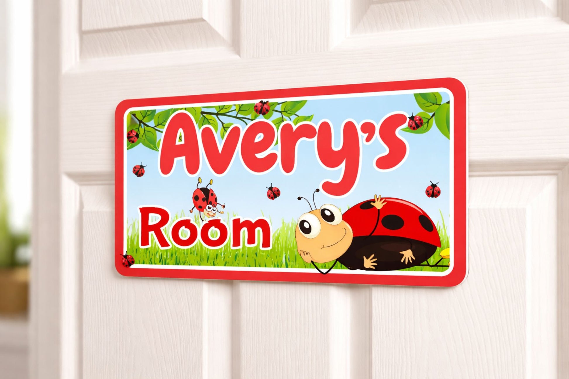 Personalized Ladybug Kids Room Sign Custom Name | Fun Sign Factory