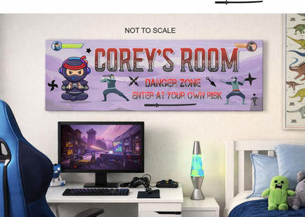custom kids ninja gaming sign displayed in a playful bedroom setting