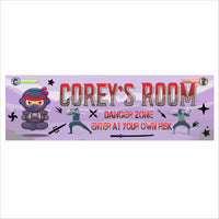 personalized kids ninja gaming room sign with cartoon ninja graphics