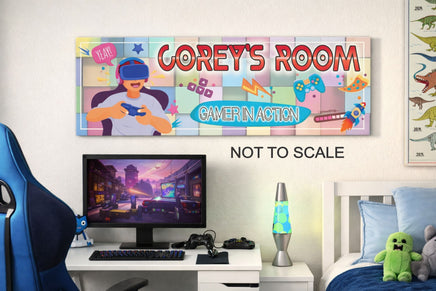 kids gaming room sign displayed above a child’s desk or bedroom area