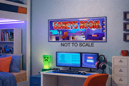 custom kids gaming room wall sign displayed above a playful bedroom setup