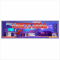 personalized kids gaming room sign with colorful bedroom gaming illustration