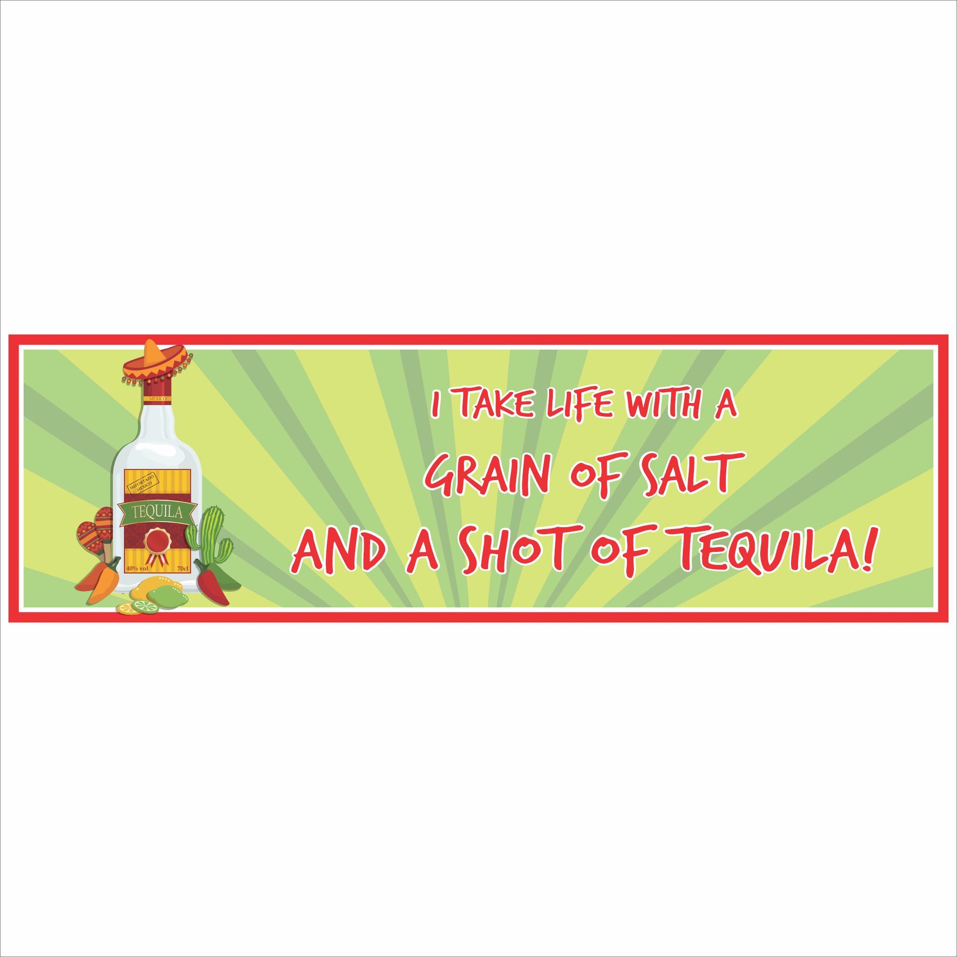 funny tequila bar sign grain of salt shot of tequila text close up bold tropical design