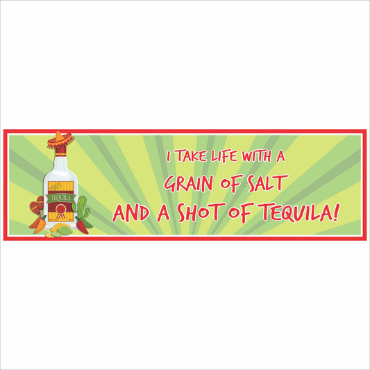 funny tequila bar sign grain of salt shot of tequila text close up bold tropical design
