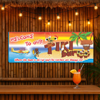 Tribal Tiki Bar Welcome Sign with Pontoon Plane & Palm Trees