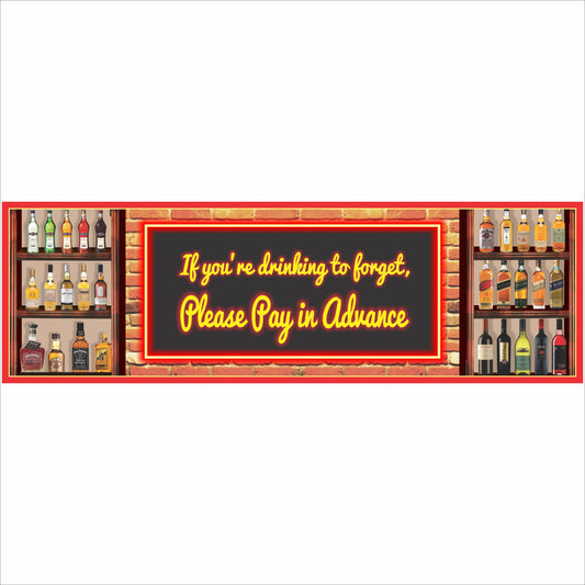 close up of funny neon style bar sign with drinking humor quote on brick background showing glowing text detail