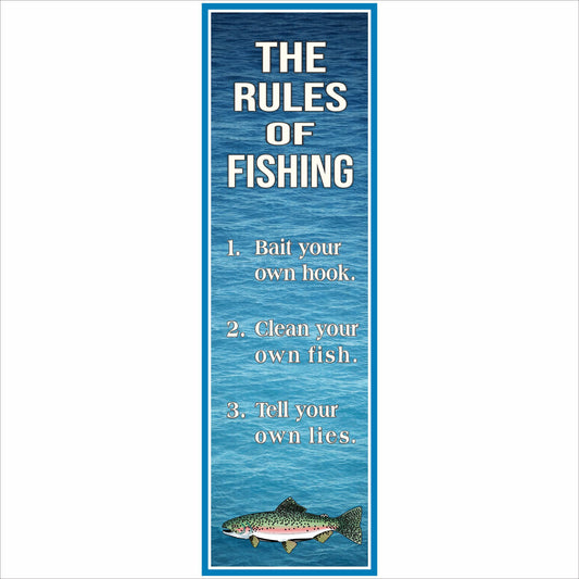 fishing rules sign with blue ocean background and trout illustration