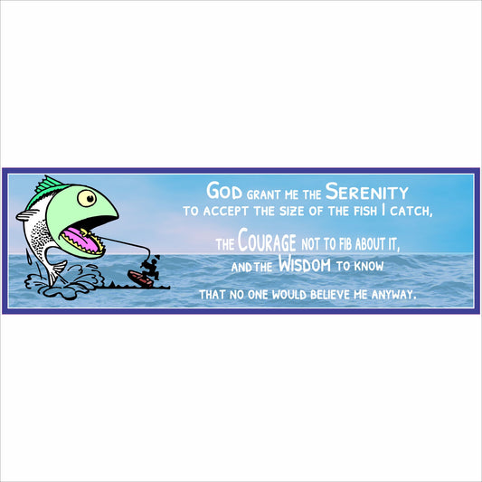 funny fishing serenity prayer sign blue ocean background cartoon fish
