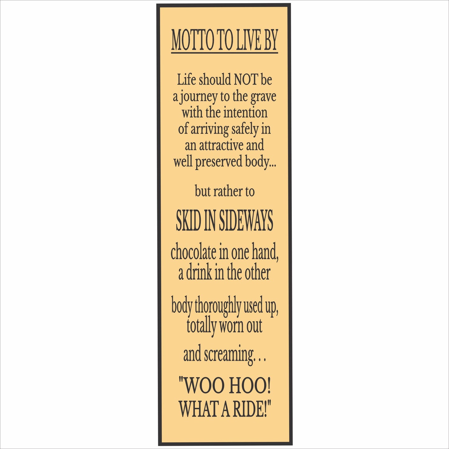 Motto to Live By Funny Sign – Humorous Quote Decor Gift