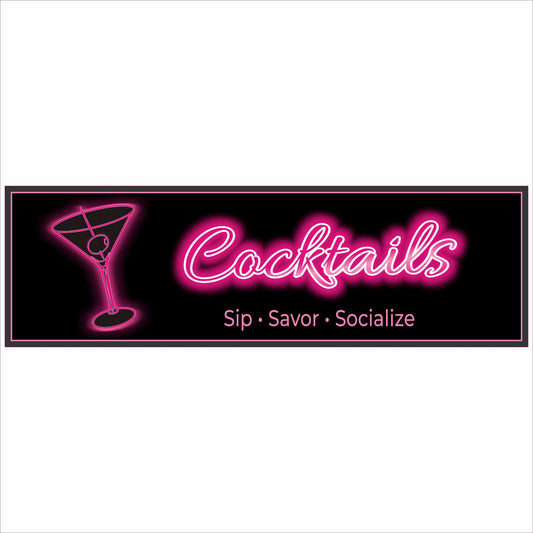 cocktails bar sign with pink neon style artwork printed on black background