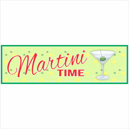close up of martini time bar sign with lime green background and cocktail design