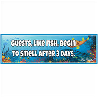 funny guests like fish quote sign with colorful underwater artwork