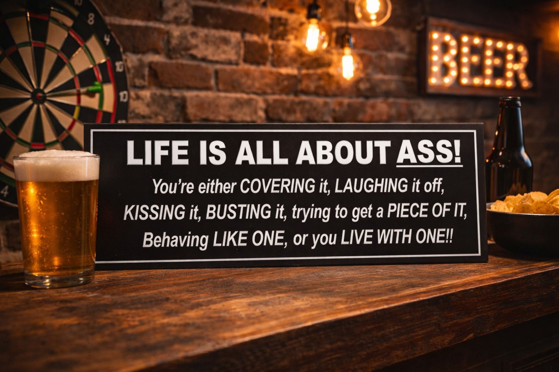 funny humor sign in bar setting lifestyle image