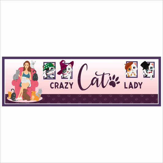 personalized crazy cat lady sign with illustrated woman and multiple cats on blush background
