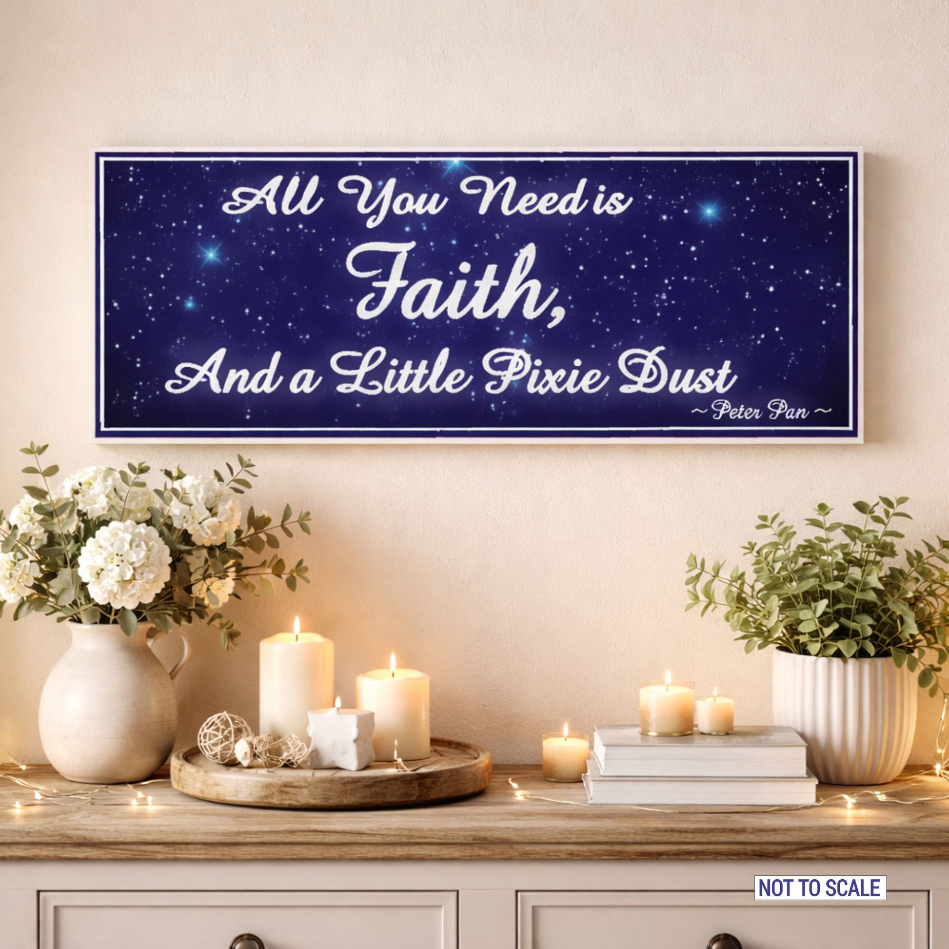 inspirational faith sign lifestyle image with candles and decor