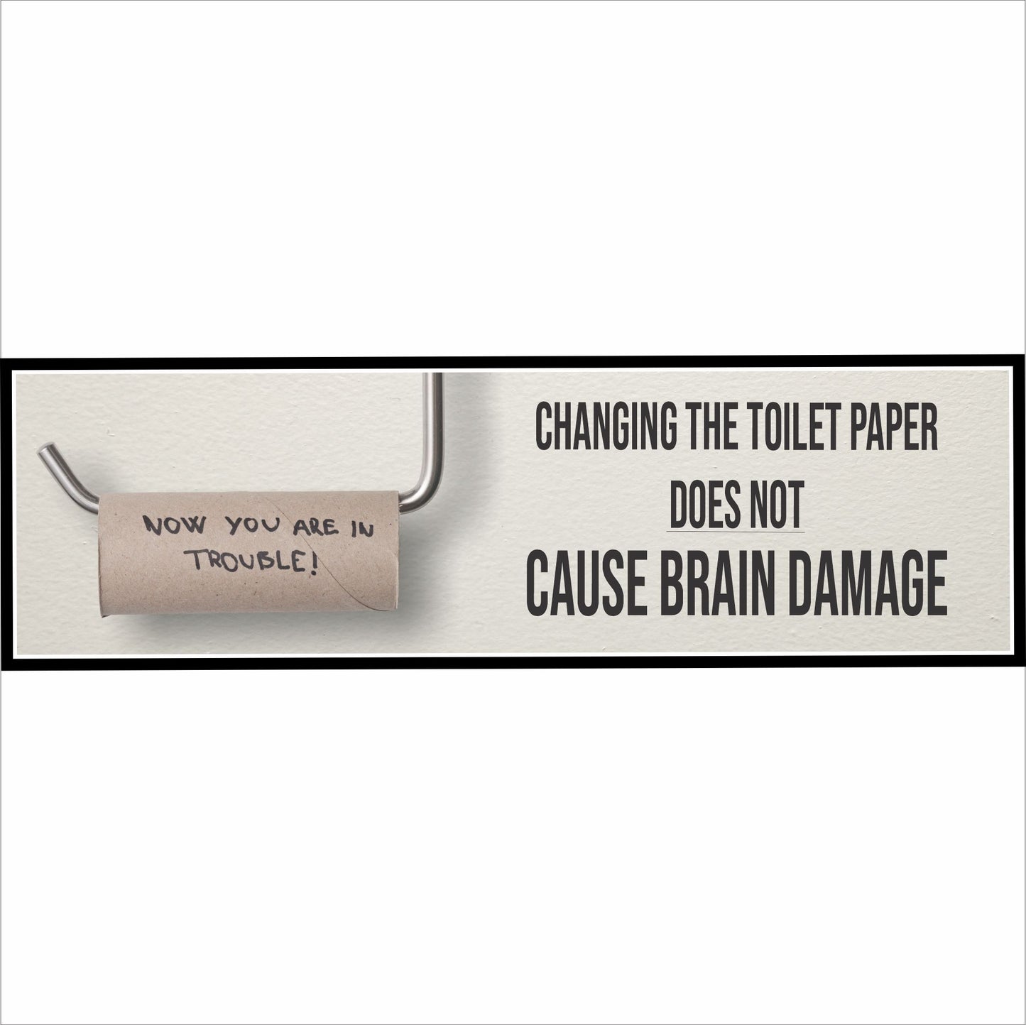 funny bathroom sign close up on neutral background