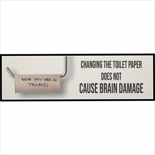 funny bathroom sign close up on neutral background
