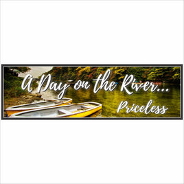 river landscape wall sign with boats and the phrase a day on the river priceless