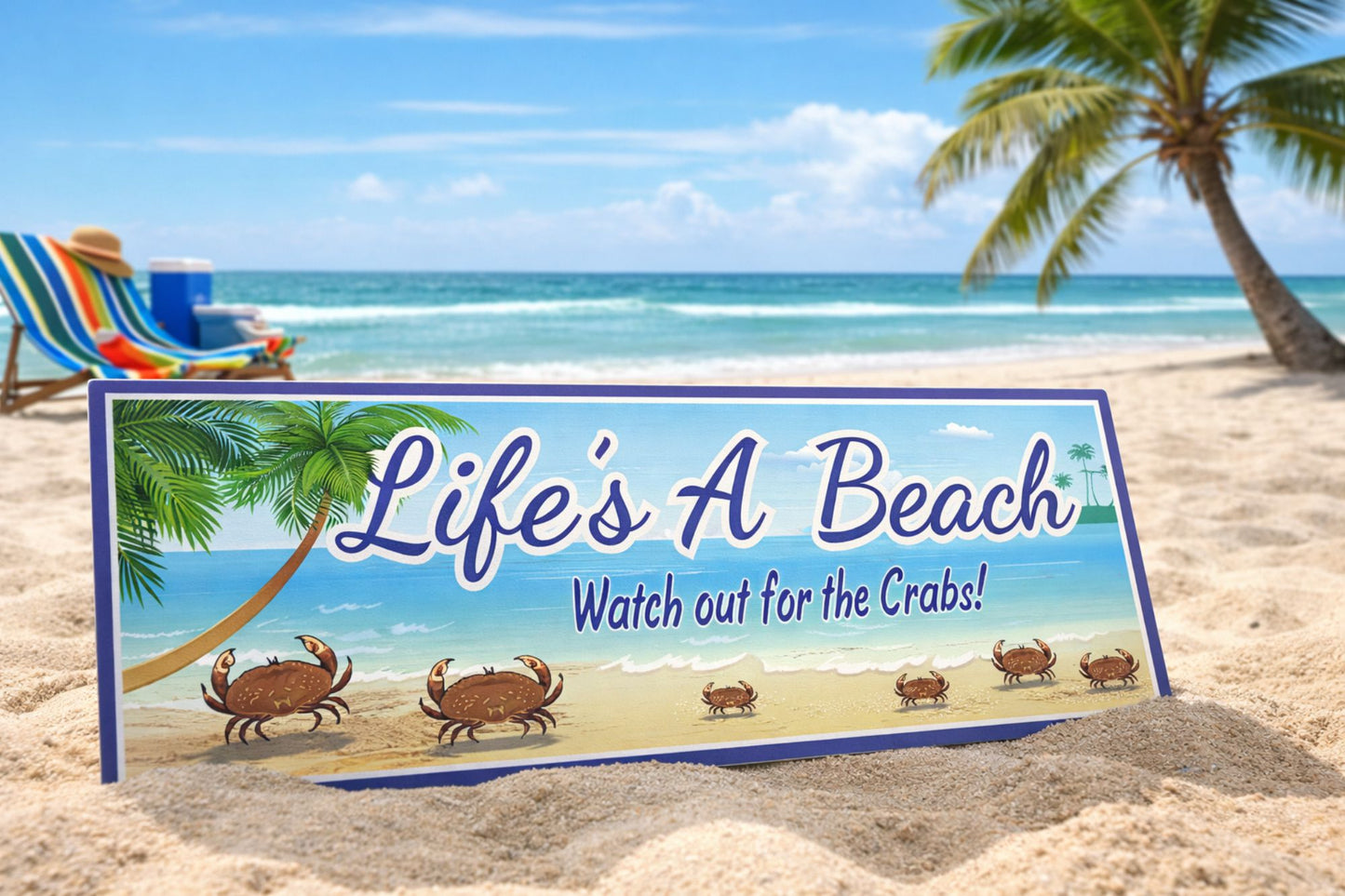 beach humor sign styled on sand lifestyle image