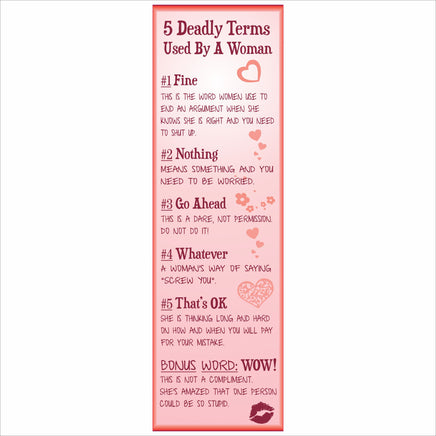 5 deadly terms used by a woman funny pink sign with hearts