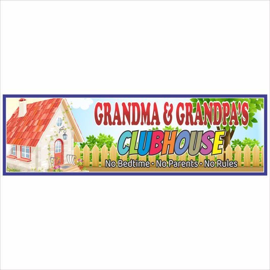 grandparents clubhouse sign with cottage illustration and colorful clubhouse lettering for kids playroom wall decor