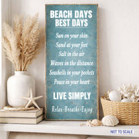 coastal shelf styled lifestyle image with vertical beach quote sign