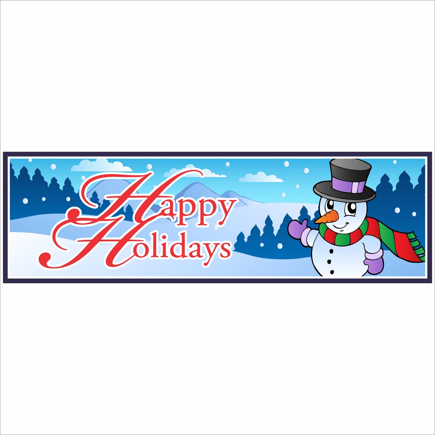 Happy Holidays snowman wall sign winter landscape 16x5 inch PVC