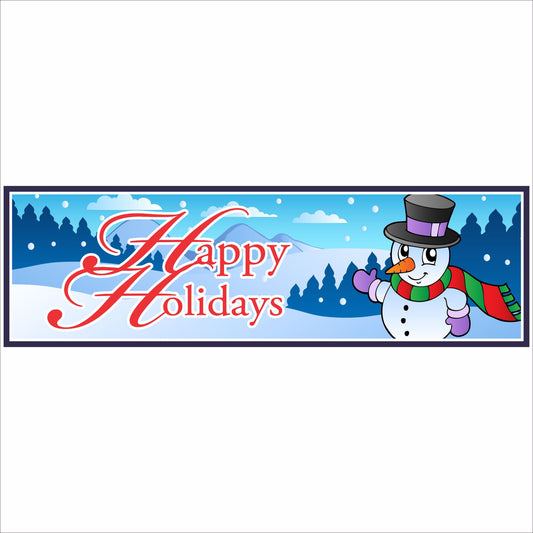 Happy Holidays snowman wall sign winter landscape 16x5 inch PVC