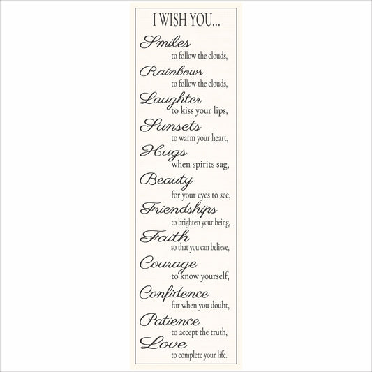 Vertical inspirational poem wall sign reading I Wish You with elegant script and serif typography on soft cream background