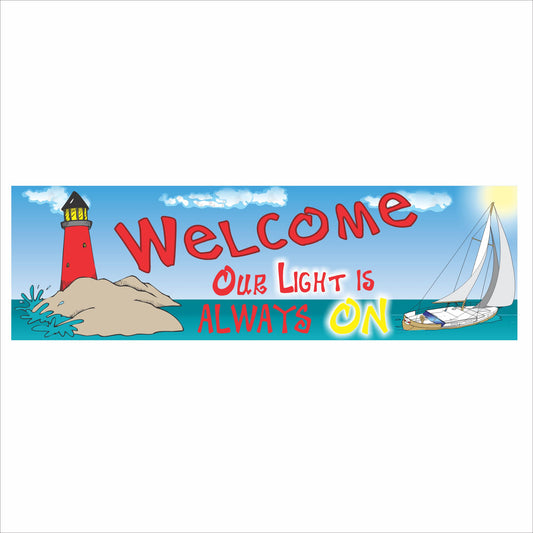 Lighthouse Welcome Sign with Sailboat