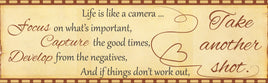 Life is Like a Camera inspirational quote sign, rustic photography wall art, 16x5 inches, motivational déco