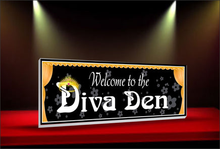 Diva Den Wall Sign with Crown and Curtain Design – Glam Decor for Women
