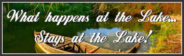 Lake Retreat Sign: 'What Happens at the Lake Stays' with Row Boat & Autumn Foliage