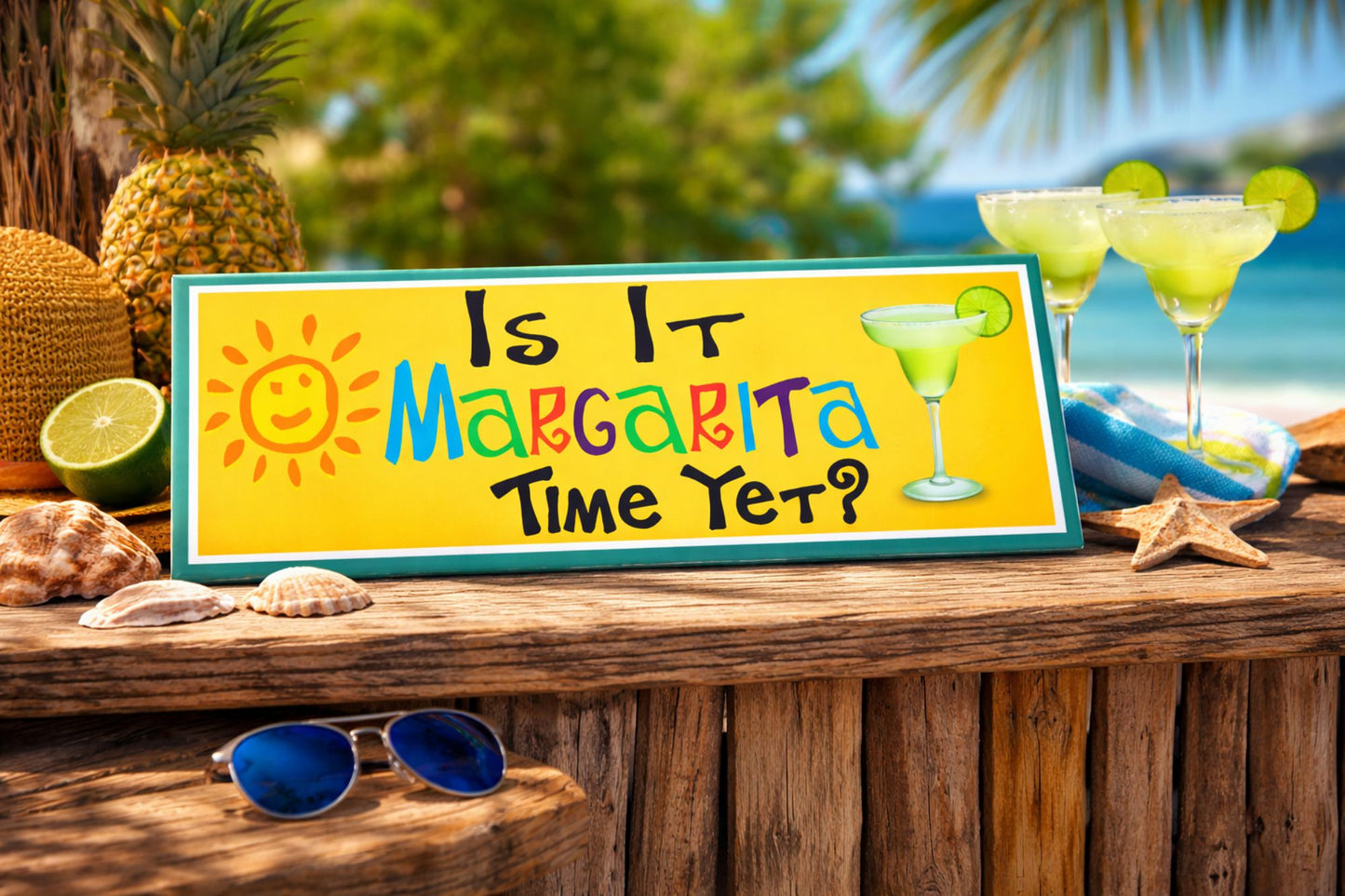 is it margarita time yet sign on tiki bar with margarita drinks beach style bar decor 16x5 sign