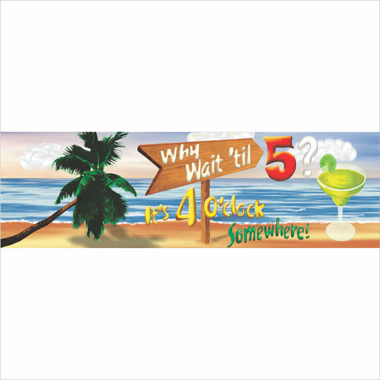 funny beach sign it’s 4 o’clock somewhere tropical palm tree ocean margarita design