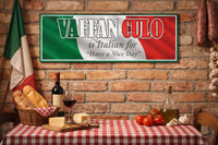 Funny Italian phrase wall sign in rustic kitchen setting